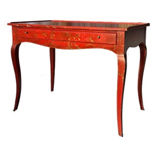 Vintage Chinoiserie Crimson Writing Desk – Hollywood Regency / Postmodern Eclectic For Sale