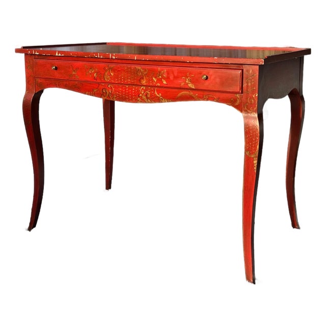 Vintage Chinoiserie Crimson Writing Desk – Hollywood Regency / Postmodern Eclectic For Sale