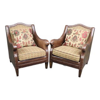 Stickley Jackson Leather Club Chairs/Pair For Sale