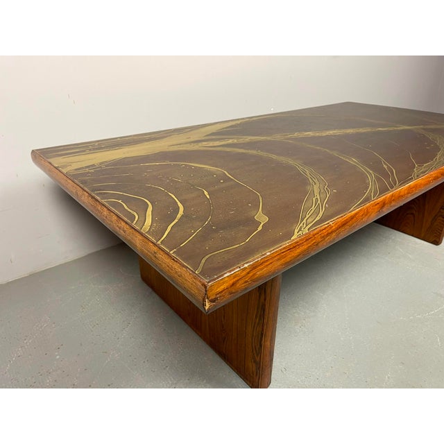 Artistic Brutalist Brass-Etched Coffee Table in the style of Bernhard Rohne, Germany, 1960s For Sale - Image 15 of 17