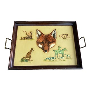 Early 20th Century Primitive Fox Mahogany Tray With Brass Handles For Sale