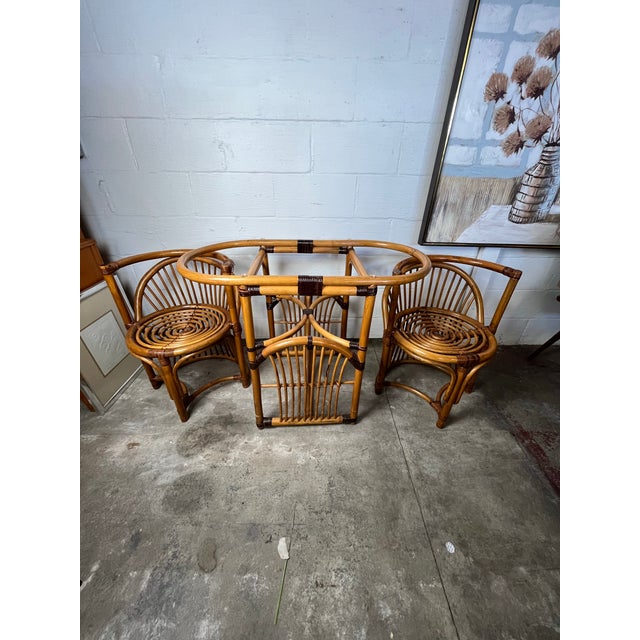1970s Rattan & Cane Game Table and Chair Set For Sale - Image 5 of 8
