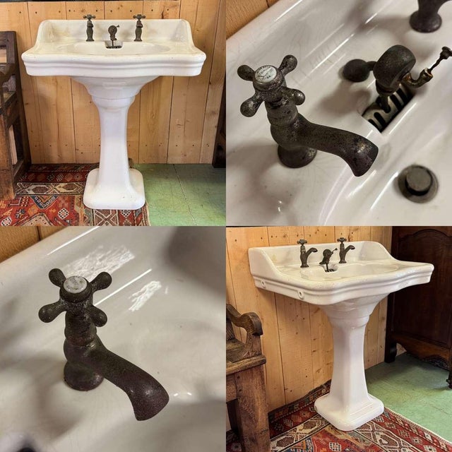 Early 20th-century pedestal sink - defect on the left side of the pedestal - W=73.5cm D=57cm H=90cm