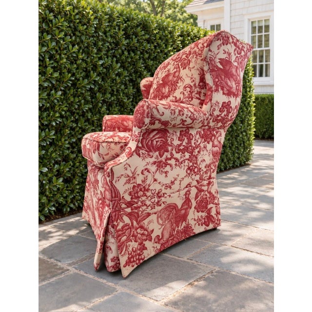 Custom English Wingback Chair in Red Toile by Brunschwig & Fils For Sale - Image 15 of 18