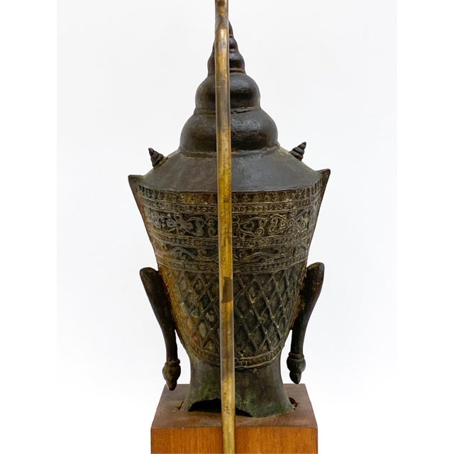 A 19th Century Southeast Asian Bronze Buddha Head Mounted as a Table Lamp For Sale - Image 12 of 12