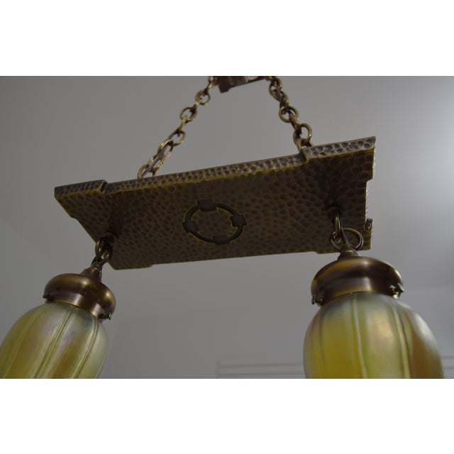 Rejuvenation Arts & Crafts Ceiling Fixture W. Art Glass Shade For Sale - Image 4 of 9