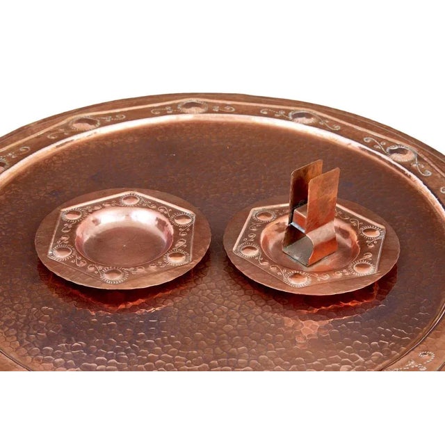 late 19th century arts and crafts copper tray table with collection circa 1890. unusual arts and crafts oak copper tray...
