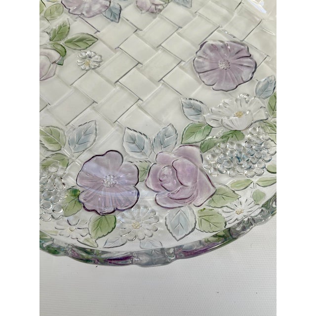 Vintage Pastel Flower Round Glass Serving Platter For Sale In Boston - Image 6 of 8