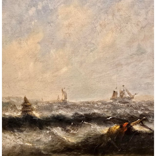 Mid 19th Century Clarkson Stanfield–Dramatic English Lighthouse Seascape W/ French Ship-19th Century Oil Painting For Sale - Image 5 of 13