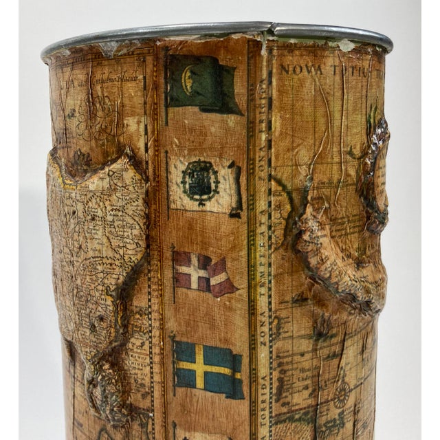 Metal Vintage World Map Raised Relief Umbrella Stand For Sale - Image 7 of 9