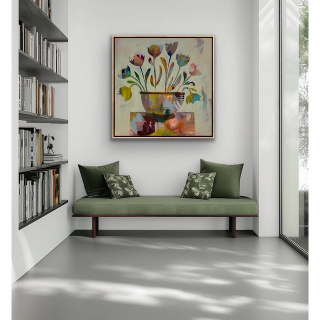 Contemporary Framed Colorful Abstract Painting Titled Hothouse Flowers For Sale - Image 3 of 6