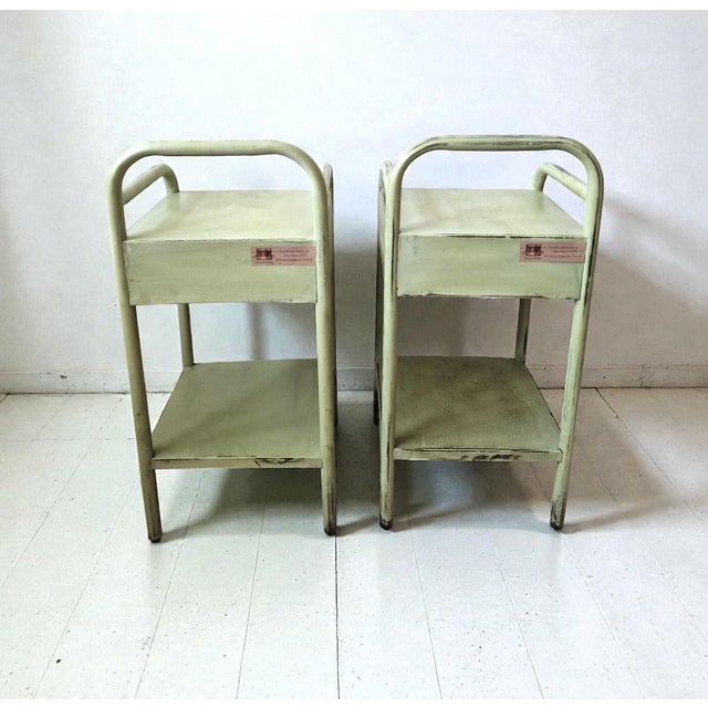 Vintage Green Metal Bedside Tables, 1950s, Set of 2 For Sale - Image 6 of 8