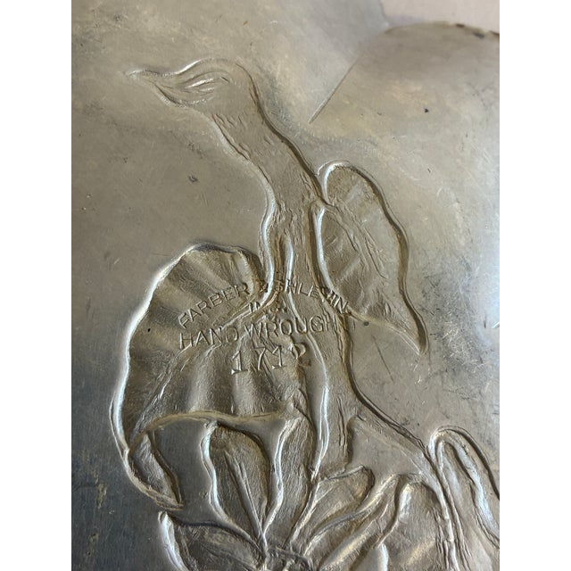 Silver Vintage Farber & Shlevin Hand Wrought Aluminum Tray, Scalloped Daisy Motif For Sale - Image 8 of 10