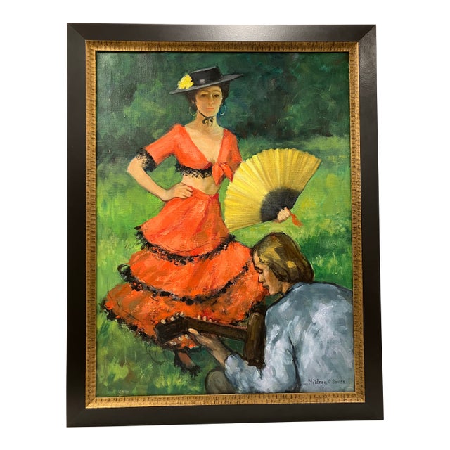 1970s “Flamenco Dancer” Original Oil Signed Mildred Jones For Sale