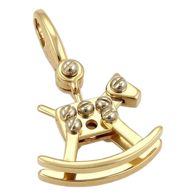 Mid 20th Century Cartier Rocking Horse 18k Two Tone Gold Charm Pendant w/Cert For Sale