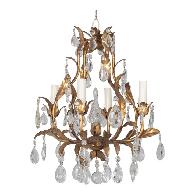 Italian Gilt Tôle Crystal Chandelier For Sale