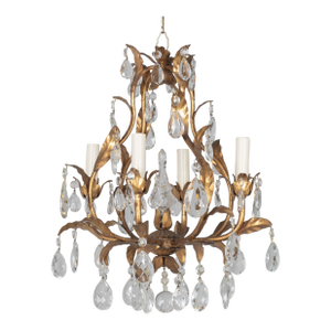 Italian Gilt Tôle Crystal Chandelier
