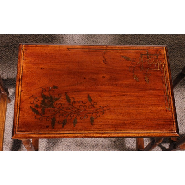 Wood Nesting Tables in Satinwood with Brass Inlays, Set of 3 For Sale - Image 7 of 16