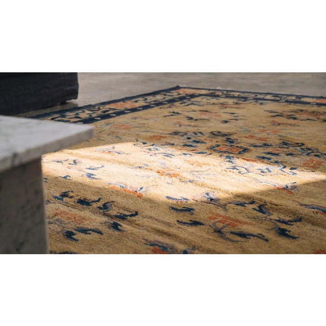 Beige 1890s Tan Beige Medallion Antique Chinese Ningxia Rug 4'4" X 7' Handknotted Wool Carpet For Sale - Image 8 of 10