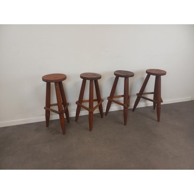 Brutalist Wood Stools, 1950s, Set of 4 For Sale - Image 14 of 18