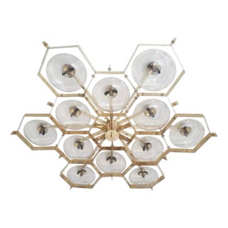 21st Century Beehive Polished Brass Clear Murano Flush Mount by Fabio LTD For Sale