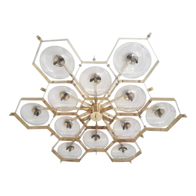 21st Century Beehive Polished Brass Clear Murano Flush Mount by Fabio LTD For Sale