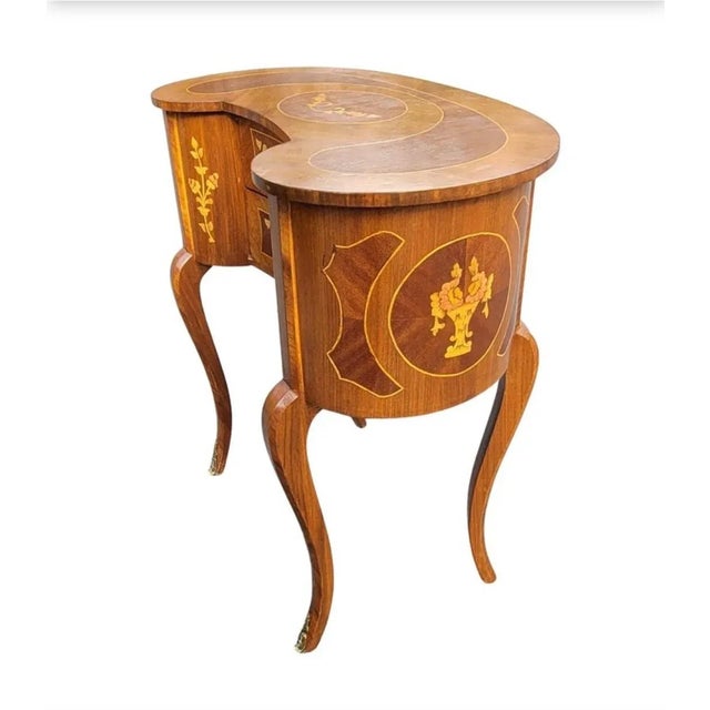 1940s 1940s Two-Drawer Continental Marquetry Mahogany Kidney Dressing Table For Sale - Image 5 of 11