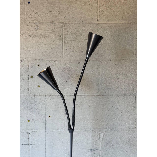 Metal Steel Gooseneck Dual Shade Floor Lamp Mid-Century Modern 1970s For Sale - Image 7 of 10