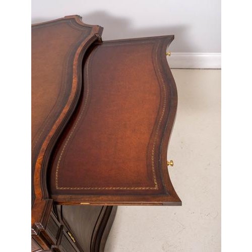 English Theodore Alexander English Style Mahogany Leather Top Partners Desk For Sale - Image 3 of 11