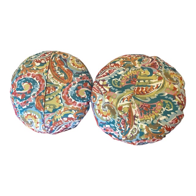 2 Multicolor Paisley Floor Pillows For Sale - Image 4 of 5