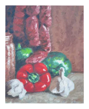 Red Pepper & Garlic Still Life