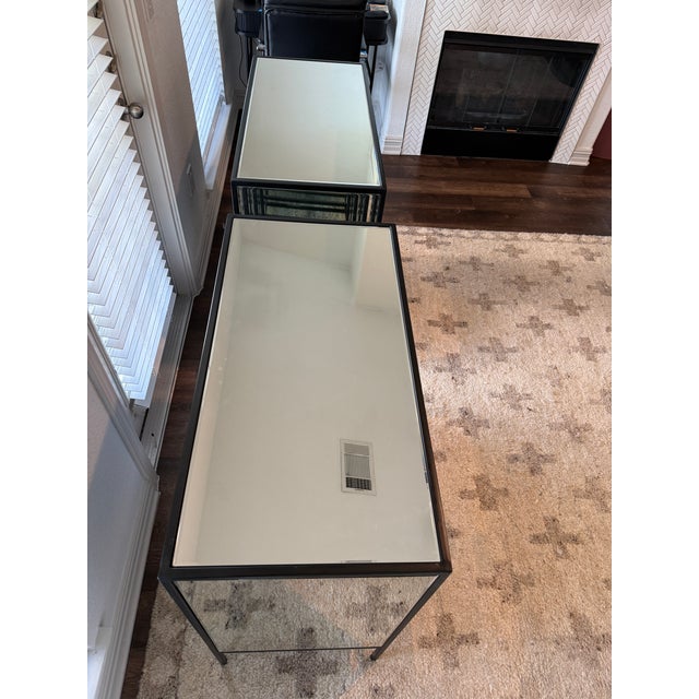 Set of 2 Contemporary Mirrored High Fashion Home "Upton" Nightstands With Black Metal Base For Sale - Image 9 of 11