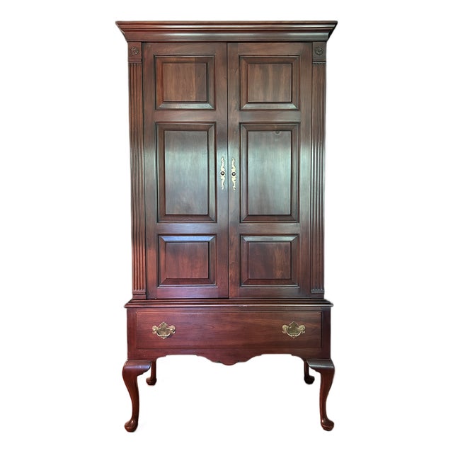 Statton TruType Americana Mid-Century Solid Cherry Queen Anne Style Highboy Armoire For Sale