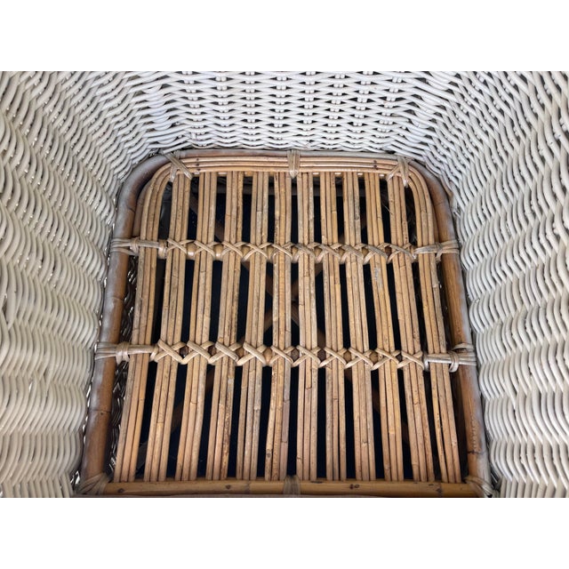 Vintage White Large Braid Rattan Barrel Back Chair Frame For Sale - Image 12 of 12