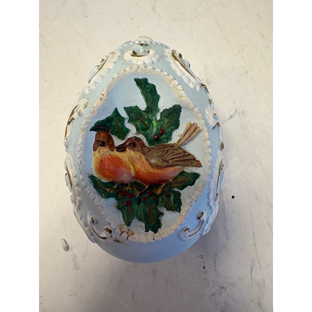 Vintage Hand-Painted Chalkware Egg With Robin Bird Motif For Sale - Image 9 of 9