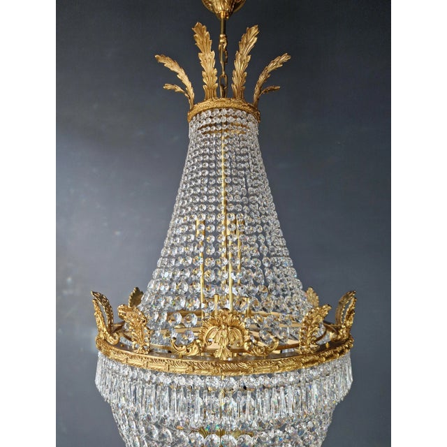 Brass 21st Century Brass Basket Empire Sac a Pearl Chandelier Crystal and Antique Gold For Sale - Image 8 of 12