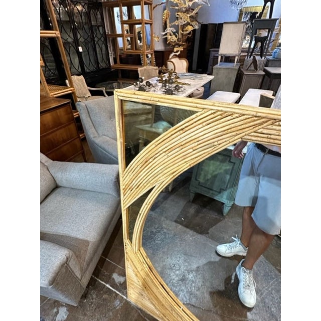 Modern Bamboo and Brass Square Mirror For Sale - Image 3 of 6