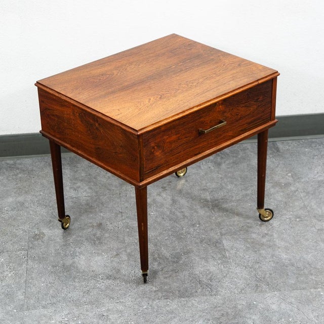 Mid-Century Modern Mid Century Danish Modern Sewing Table Cart Sewing Rosewood Rolling Drawer Craft For Sale - Image 3 of 12