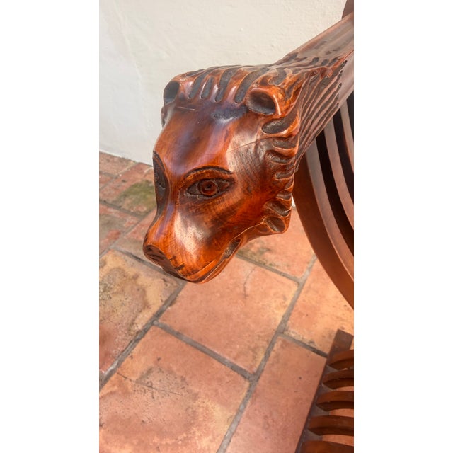 Pair of Vintage Renaissance Revival Savonarola Chairs With Carved Lion Heads For Sale - Image 11 of 14