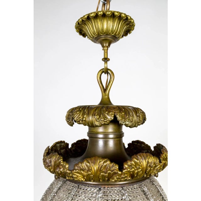 Large 1900s Belle Epoque Beaded Crystal Sphere Light Fixture With Bronze Foliate For Sale - Image 9 of 11