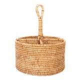 Artifacts Rattan Round 4 section Caddy/Cutlery Holder in Honey Brown For Sale