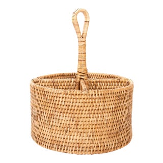 Artifacts Rattan Round 4 section Caddy/Cutlery Holder in Honey Brown For Sale