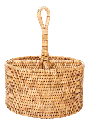 Artifacts Rattan Round 4 section Caddy/Cutlery Holder in Honey Brown