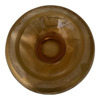 Vintage Amber Glass Serving Bowl With Intricate Gold Gilt Decoration For Sale