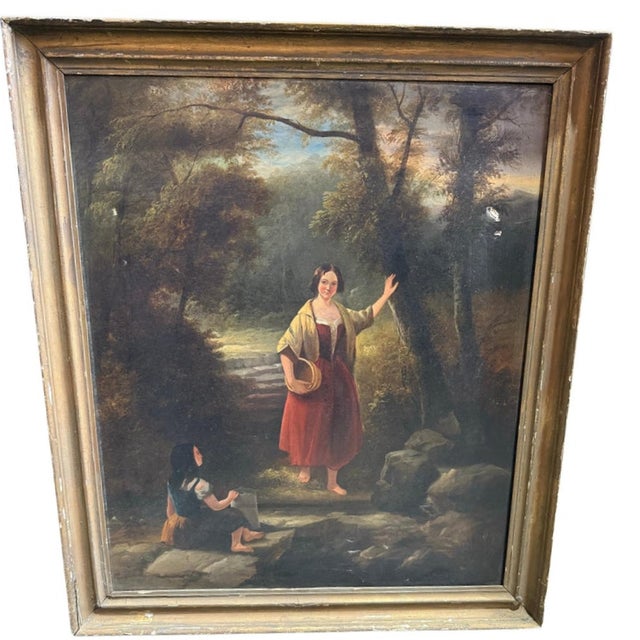 Two Women in a Woodland Setting, 19th Century, Oil Painting, Framed For Sale - Image 9 of 9