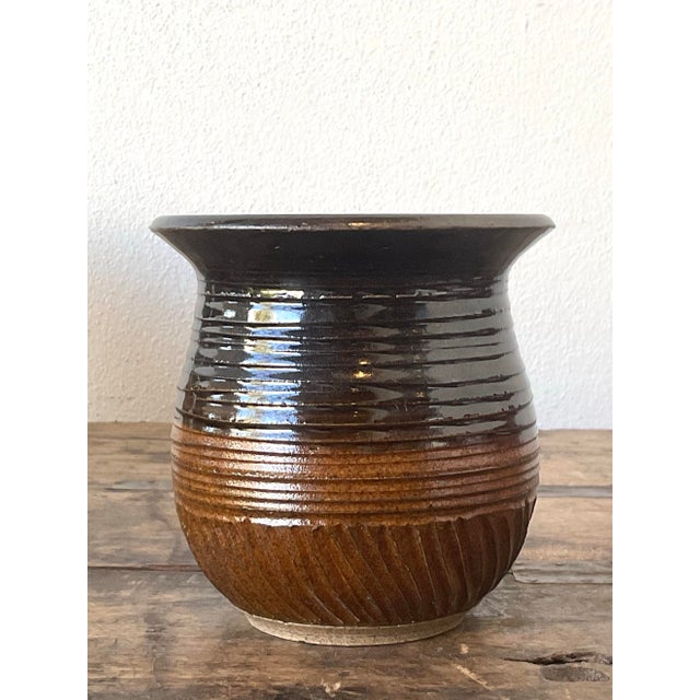 Vintage Original Studio Pottery Scored Vase For Sale - Image 9 of 12