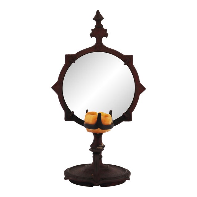 Exquisite Cast Iron Chamberstick With Porcelain Reflector, French, 19th Century For Sale