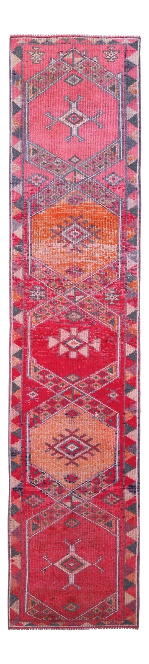 Vintage Turkish Oushak Handmade Cotton Pink Wool Runner Rug