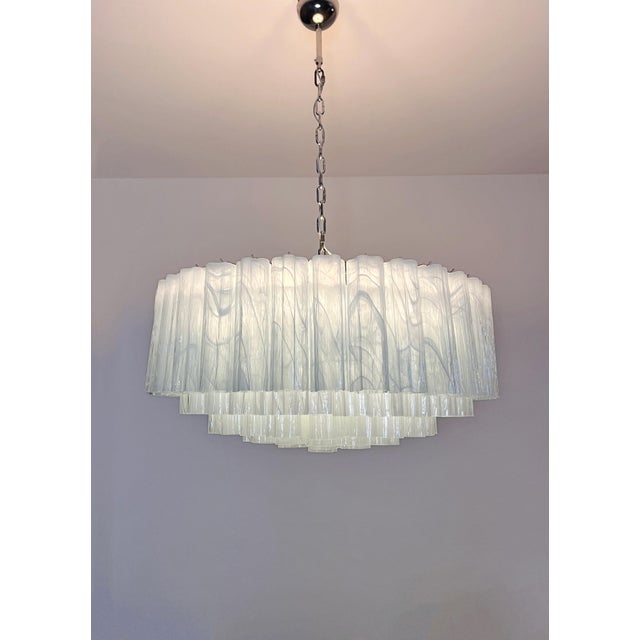 Glass Large Murano Glass Chandelier in White Alabaster Glass Tube, 1990s For Sale - Image 7 of 18