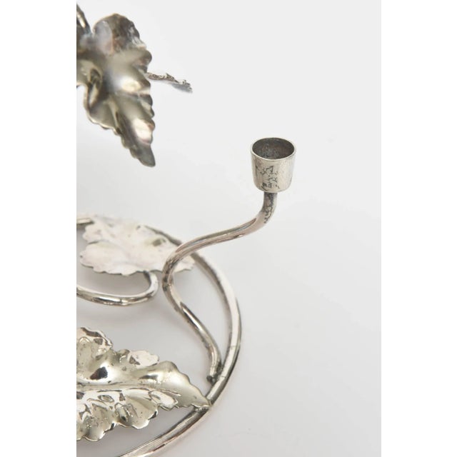 Silver Plate Floral Leaf Candle Stick Holder, Four Candles For Sale - Image 4 of 8